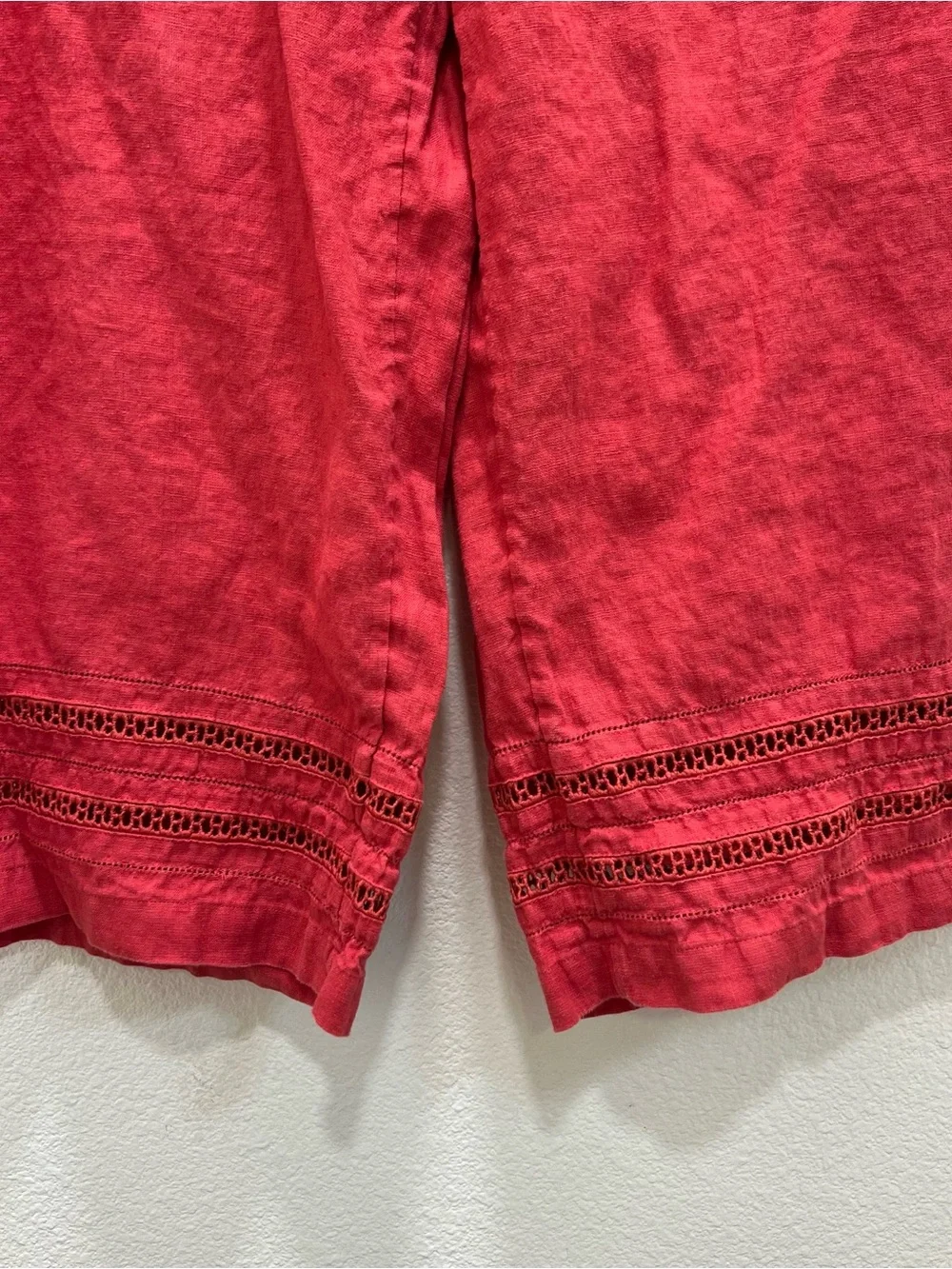 J.Jill 100% Linen Wide Leg Crop Pants Eyelet Elastic Waist XL Lagenlook Beachy